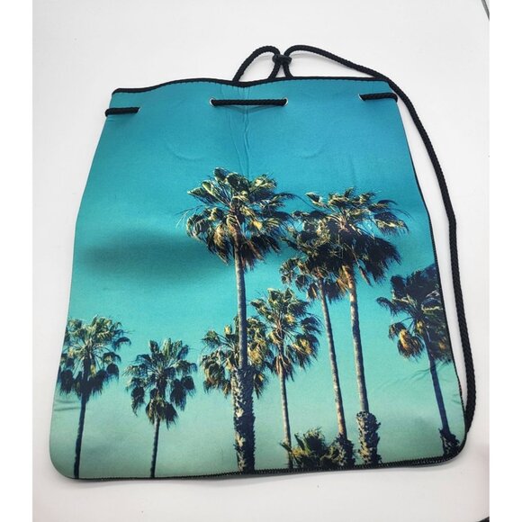 My Tagalongs Handbags - MY TAGALONGS Neoprene Cinch Beach Bag Backpack Drawstring Tropical Travel Palms